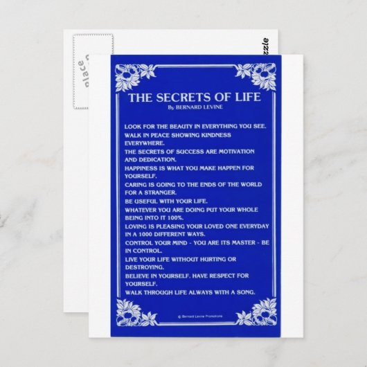 バーナード・レヴィンによる人生の秘密 ポストカード (正面/裏面)