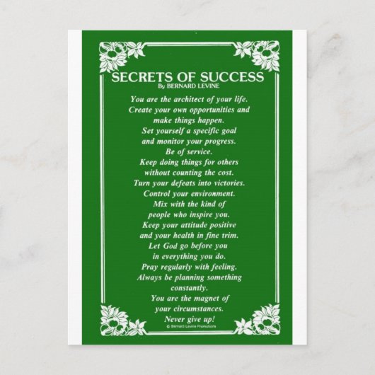 バーナード・レヴィンによる成功の秘訣 ポストカード (正面)
