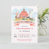 バーニャードバッシュ 農場の動物たち 1歳の誕生日パーティー 招待状 (スタンド正面)