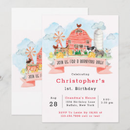 バーニャードバッシュ 農場の動物たち 1歳の誕生日パーティー 招待状