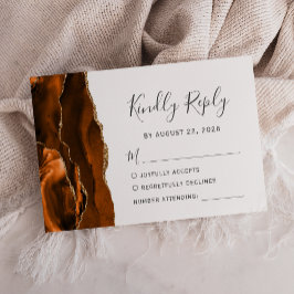 バーニングオレンジ アゲート ゴールド 結婚式 RSVP カード