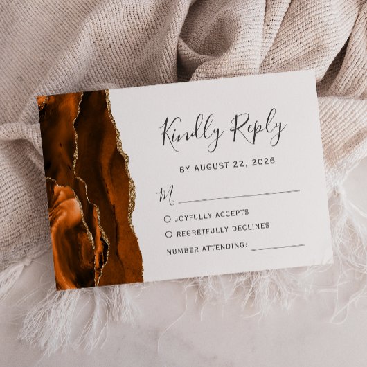 バーニングオレンジ アゲート ゴールド 結婚式 RSVP カード