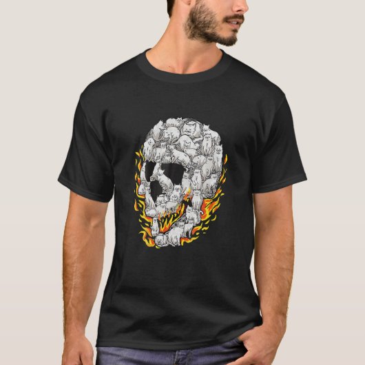 バーニングキャットスカル骨頭骨格スカル Tシャツ (正面)