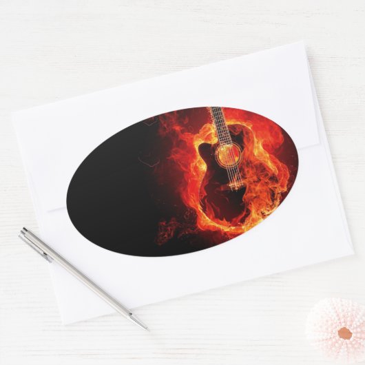 バーニングギター、オレンジフレイムミュージックロックバンド 楕円形シール (封筒)