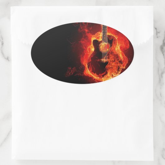 バーニングギター、オレンジフレイムミュージックロックバンド 楕円形シール (バッグ)