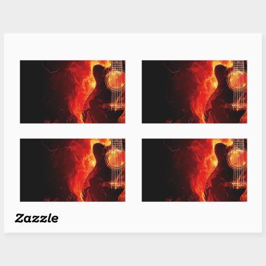 バーニングギター、オレンジフレイムミュージックロックバンド 長方形シール (シート)