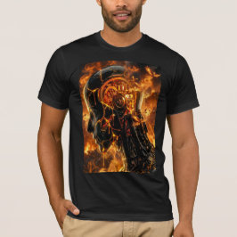 バーニングサイボーグヘッド ファイアリーフェニックスグラフィック Tシャツ