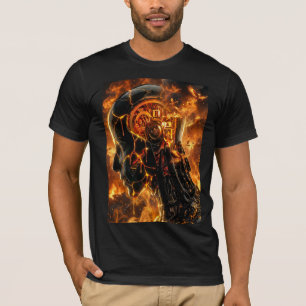 バーニングサイボーグヘッド ファイアリーフェニックスグラフィック Tシャツ