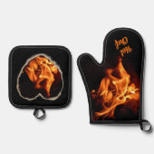 バーニングハートオンファイアホット物フレイムス 鍋つかみ&鍋敷きセット (正面)