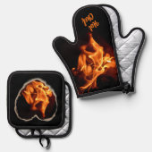 バーニングハートオンファイアホット物フレイムス 鍋つかみ&鍋敷きセット (正面/裏面)
