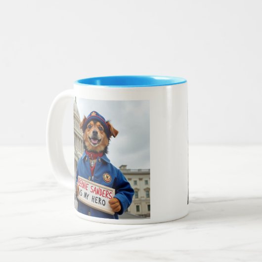 バーニーサンダースは私のヒーローかわいい犬のプロテスター ツートーンマグカップ (正面左)