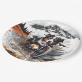 バーニーズ・マウンテン・ドッグが山でバイクに乗る ペーパープレート (アングル)