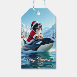 バーニーズ・マウンテン・ドッグとシャチのクリスマス ギフトタグ