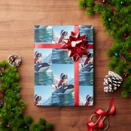 バーニーズ・マウンテン・ドッグとシャチのクリスマス ラッピングペーパー