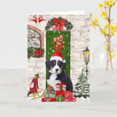 バーニーズ・マウンテン・ドッグのクリスマス カード (黄色い花)