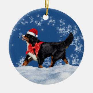 バーニーズ・マウンテン・ドッグのサンタのクリスマスのオーナメント セラミックオーナメント