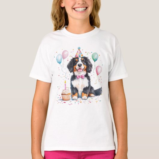 バーニーズ・マウンテン・ドッグの誕生日おめでとう Tシャツ (正面)