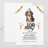 バーニーズ・マウンテン・ドッグの誕生日ハットでパーティしよう！ 招待状 (正面/裏面)