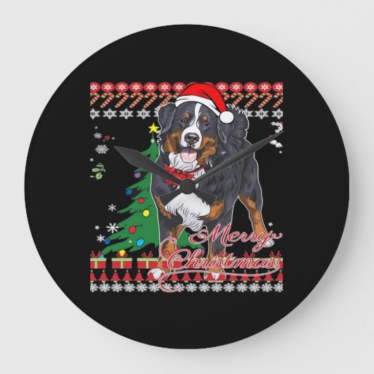バーニーズ・マウンテン・ドッグ クリスマスセーターTシャツ ラージ壁時計 (正面)