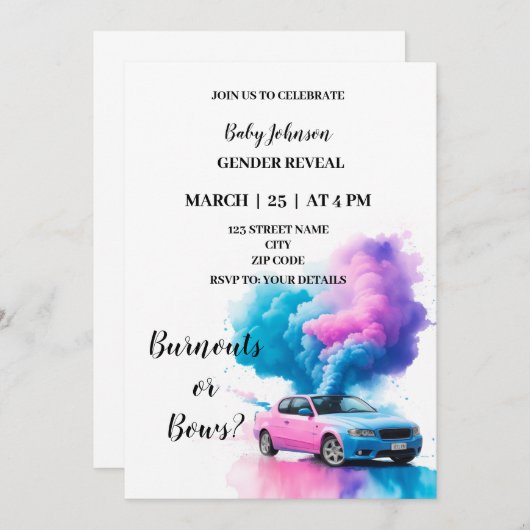 バーヌウトまたは弓をテーマにしたジェンダーの明け方 招待状 (正面/裏面)