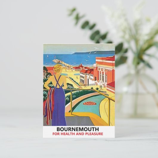 バーネマス海岸の女性,イギリス,ヴィンテージ ポストカード (スタンド正面)