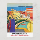 バーネマス海岸の女性，イギリス，ヴィンテージ ポストカード (正面)