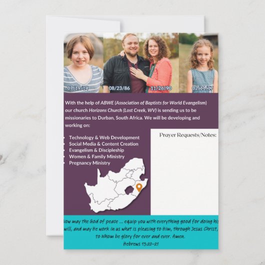 バーノスキーファミリー祈りの言葉カード 招待状 (裏面)