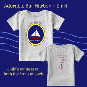 バーハーバーメインかわいい帆船とチャイルズネーム ベビーTシャツ