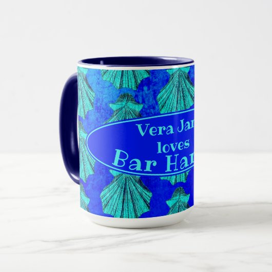 バーハーバーメインはっきりしたブルーホタロプシェルと名前 マグカップ (正面左)