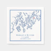 バーハーバーメインマップネイビーエレガントウェディング スタンダードカクテルナプキン (正面)