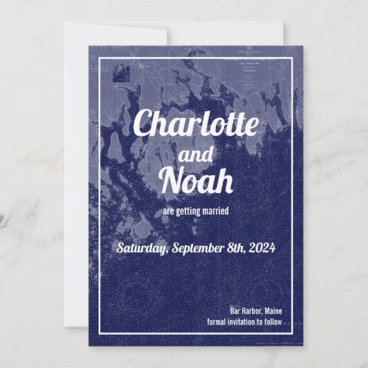 バーハーバーメインヴィンテージマップ日付の結婚保存 招待状 (正面)