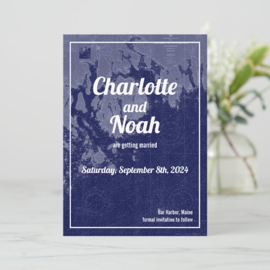 バーハーバーメインヴィンテージマップ日付の結婚保存 招待状 (スタンド正面)