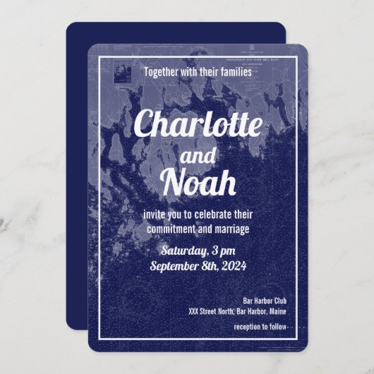 バーハーバーメインヴィンテージマップ結婚式招待状 招待状 (正面/裏面)