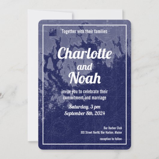 バーハーバーメインヴィンテージマップ結婚式招待状 招待状 (正面)