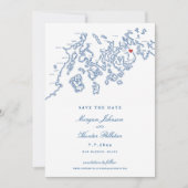 バーハーバーメーンマップネイビーブルーフォト セーブザデート (正面)