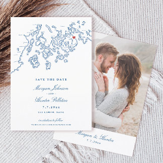 バーハーバーメーンマップネイビーブルーフォト セーブザデート