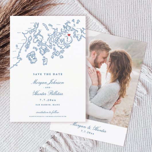 バーハーバーメーンマップネイビーブルーフォト セーブザデート