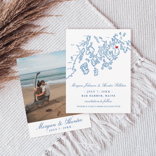 バーハーバーメーンマップネイビーブルーフォト セーブザデート