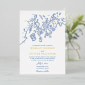 バーハーバー結婚メインエレガントズ海軍と金ゴールド 箔招待状 (立ち正面)