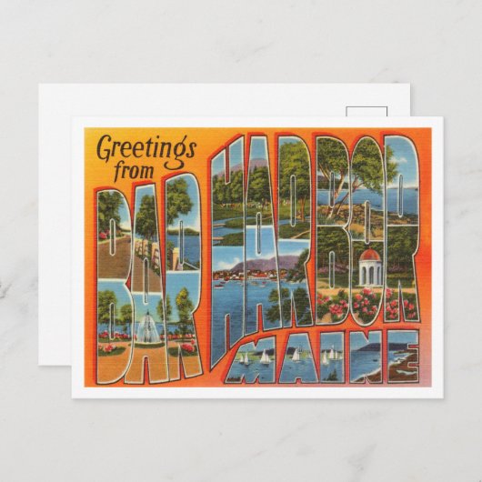 バーハーバー、メインヴィンテージトラベルからの挨拶 ポストカード (正面/裏面)