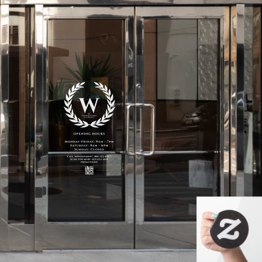 バーバモダンショップ営業時間標識モノグラムQR ウィンドウサイン (オフィスドア)