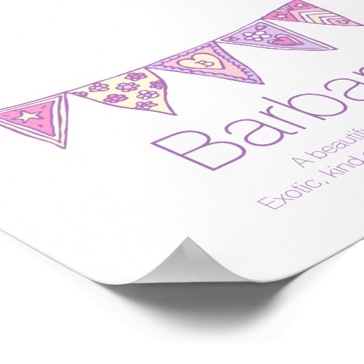 バーバラの名前は紫のピンクの旗のバンティングを意味する ポスター (角)