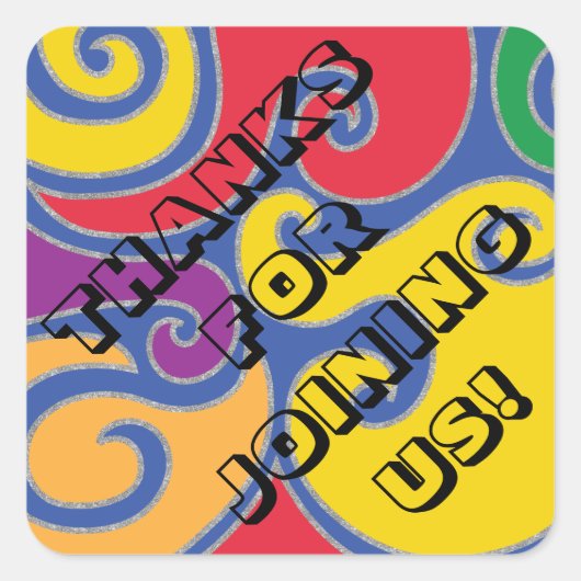 バーバルミツワー銀色スワールスクエアステッカー スクエアシール (正面)