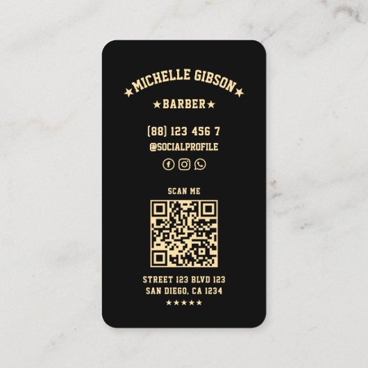 バーバーショックラシックプ理容師ブラック金ゴールド 名刺 (裏面)