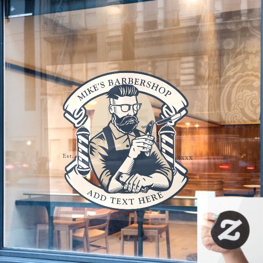 バーバーショップのビジネスフロントをカスタマイズ ウィンドウサイン (カフェ窓)