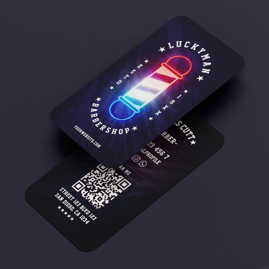 バーバーショップクラシック赤白青理容師ポール 名刺