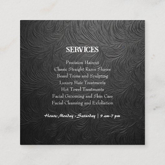 バーバーショップサロンロゴブラックプロフェッショナル理容師 スクエア名刺 (裏面)