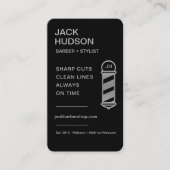 バーバーショップブラックシルバー理容師ヘアカットQRコード 名刺 (正面)