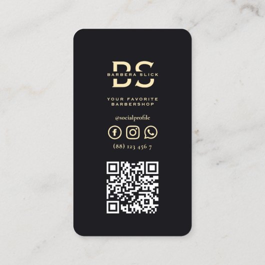 バーバーショップブラック理容師ポールメンズヘアカットひげそり 名刺 (裏面)