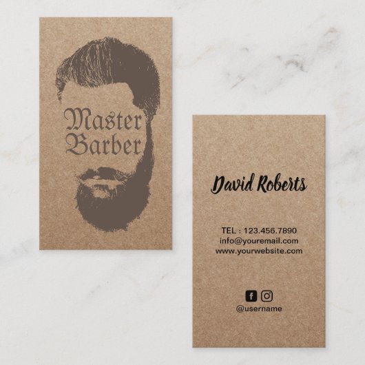 バーバーショップマスター理容師素朴クラフトヘア 名刺 (正面/裏面)